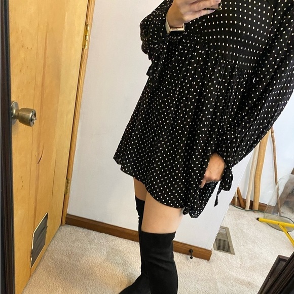 ASOS Design Black and White Polka Dot Tie Sleeve Babydoll Dress - Picture 5 of 13